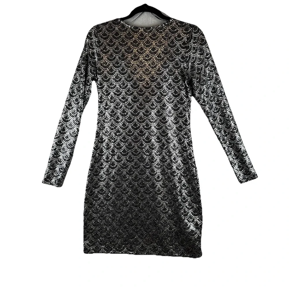 Michael Kors Black‎ Silver Scallop Glitter Lame Cowl Back Chain Dress Medium